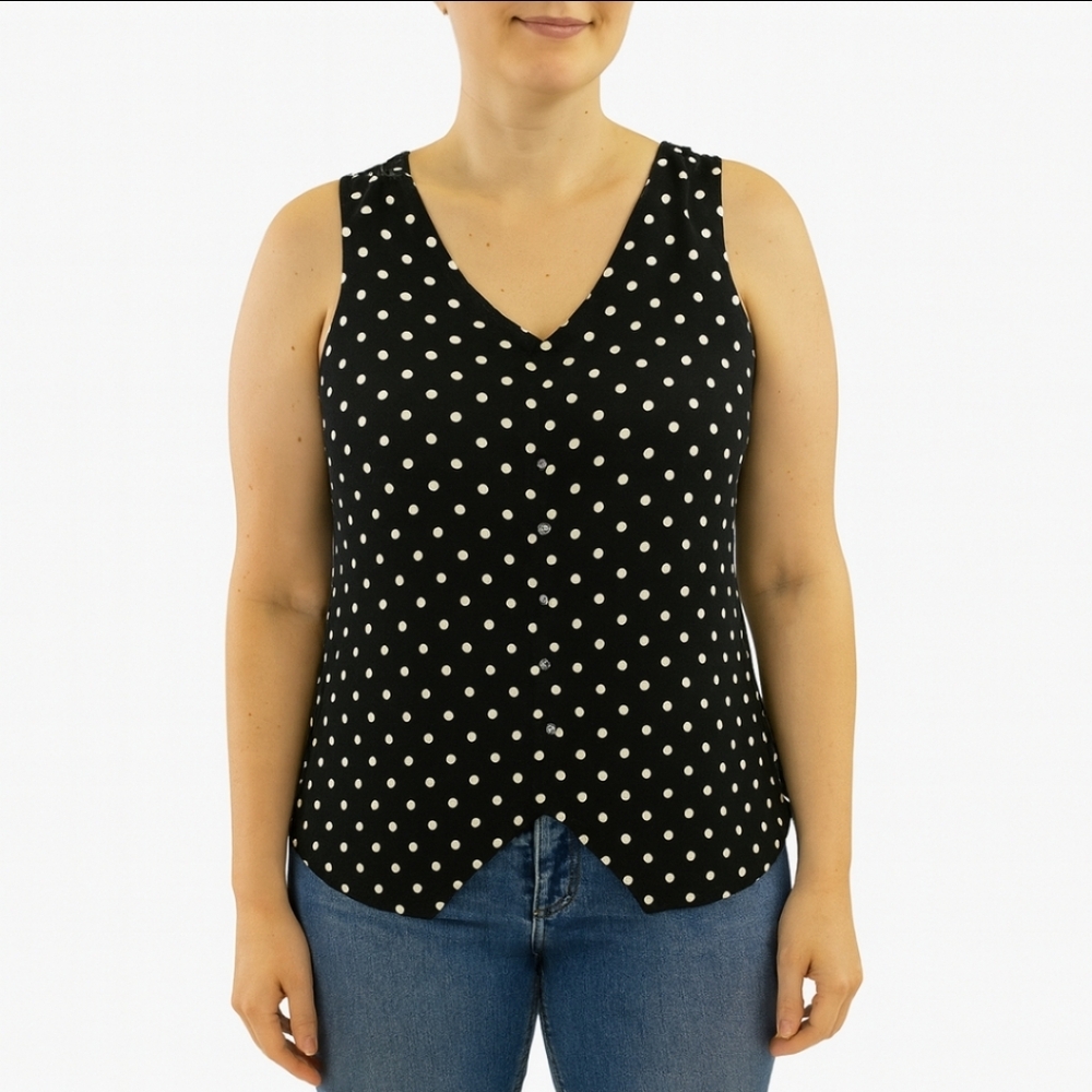 Adele & May Black Polka Dot Sleeveless Top Sz Med